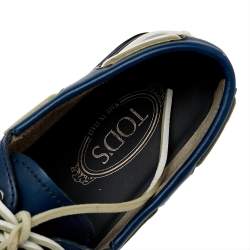 Pre Owned Tod's Blue Leather Lace Up Boat Shoes Size 39.5