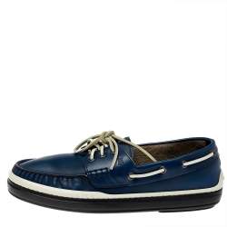 Pre Owned Tod's Blue Leather Lace Up Boat Shoes Size 39.5