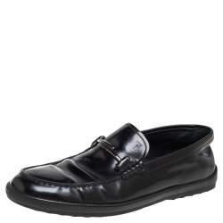 Tods Black  Leather Double T Slip On Loafers Size 39.5