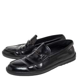 Tods Black  Leather Double T Slip On Loafers Size 39.5