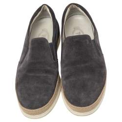 Tod's Grey Suede Francesina Espadrille Slip On Sneakers Size 40