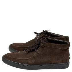 Tod's Brown Suede Lace Up Sneakers Size 41.5