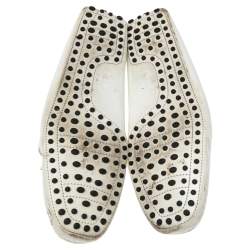 Pre Owned Tod's White Patent Leather Bow Slip On Loafers Size 44.5