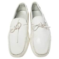 Pre Owned Tod's White Patent Leather Bow Slip On Loafers Size 44.5