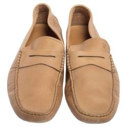 Tod's Beige Leather Penny Slip On Loafers Size 44.5