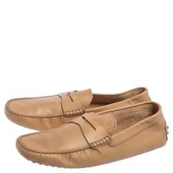 Tod's Beige Leather Penny Slip On Loafers Size 44.5