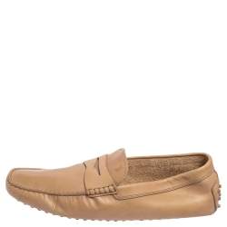Tod's Beige Leather Penny Slip On Loafers Size 44.5