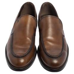 Pre Owned Tod's Brown Leather Slip On Loafers Size 42