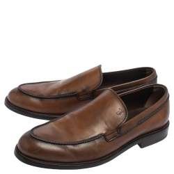 Pre Owned Tod's Brown Leather Slip On Loafers Size 42