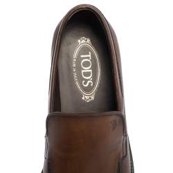 Pre Owned Tod's Brown Leather Slip On Loafers Size 42
