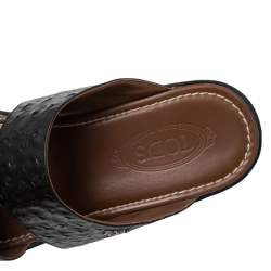 Pre Owned Tod's Black Ostrich Embossed Leather Slide Sandals Size 44.5
