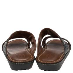 Pre Owned Tod's Black Ostrich Embossed Leather Slide Sandals Size 44.5