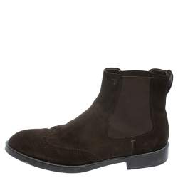 Tod's Dark Brown Suede Ankle Boots Size 45.5