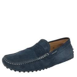 Pre Owned حذاء لوفرز تودز دريفينغ سويدي أزرق مزين سير بيني سليب أون مقاس 42.5