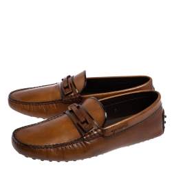 Pre Owned Tod's Brown Leather Slip On Loafers Size 41