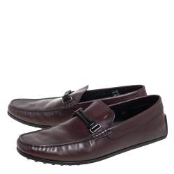 Pre Owned Tod's Dark Brown Leather Braided Bit Slip On Loafers Size 45.5