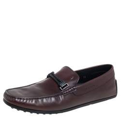 Pre Owned Tod's Dark Brown Leather Braided Bit Slip On Loafers Size 45.5