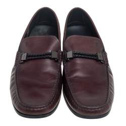 Pre Owned Tod's Dark Brown Leather Braided Bit Slip On Loafers Size 45.5