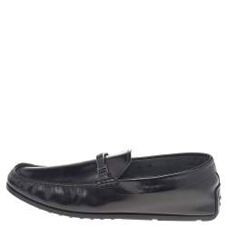 Tod's Black Leather Logo Trim Slip On Loafers Size 41