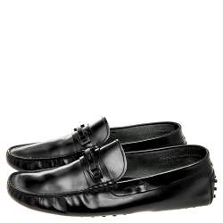 Pre Owned Tod's Black Leather Buckle Loafers Size 44.5