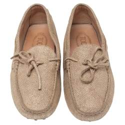 Pre Owned Tod's Metallic Gold Canvas Bow Loafers Size 42