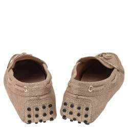 Pre Owned Tod's Metallic Gold Canvas Bow Loafers Size 42