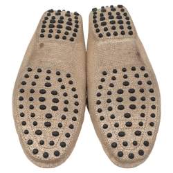 Pre Owned Tod's Metallic Gold Canvas Bow Loafers Size 42