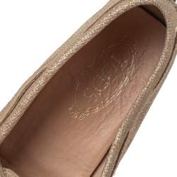 Pre Owned Tod's Metallic Gold Canvas Bow Loafers Size 42
