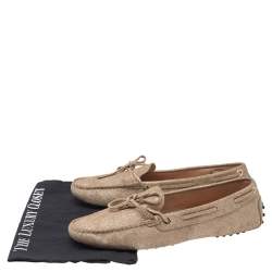 Pre Owned Tod's Metallic Gold Canvas Bow Loafers Size 42