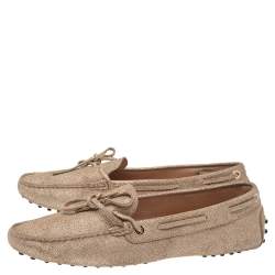 Pre Owned Tod's Metallic Gold Canvas Bow Loafers Size 42