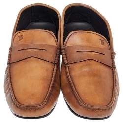 Pre Owned حذاء لوفرز تودز سليب أون بيني جلد لونين مقاس 45