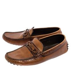 Pre Owned Tod's Brown Leather Driving Slip On Loafers Size 41