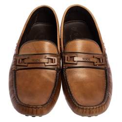 Pre Owned Tod's Brown Leather Driving Slip On Loafers Size 41