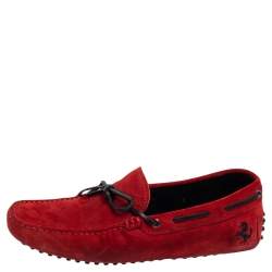 Pre Owned حذاء لوفرز تودز فور فيراري درايفينغ غومينو سويدي أحمر مقاس 42