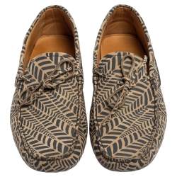 Pre Owned Tod's Grey/Beige Printed Leather Bow Slip On Loafers Size 41.5