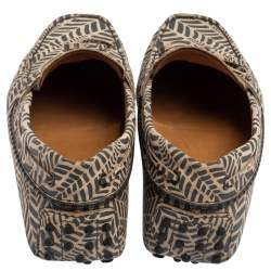 Pre Owned Tod's Grey/Beige Printed Leather Bow Slip On Loafers Size 41.5