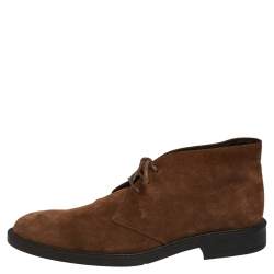 Tod's Brown Suede Polacco Gomma Chukka Ankle Boots Size 43