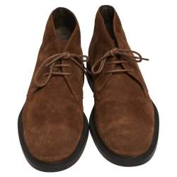 Tod's Brown Suede Polacco Gomma Chukka Ankle Boots Size 43