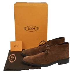 Tod's Brown Suede Polacco Gomma Chukka Ankle Boots Size 43