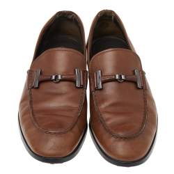 Pre Owned حذاء لوفرز تودز سليب أون حرف تي مزدوج جلد بني مقاس 41.5