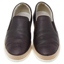 Tod's Dark Brown Leather Slip On Sneakers Size 42.5