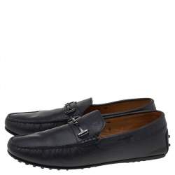 Tod's Black Leather T Logo Slip On Loafers Size 42