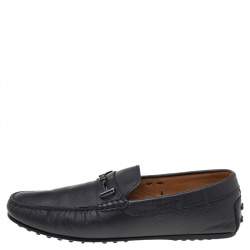 Tod's Black Leather T Logo Slip On Loafers Size 42