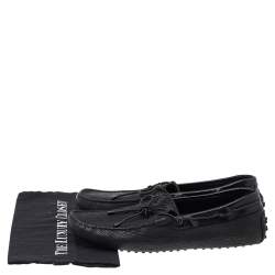 Tod's Black Leather Bow Slip on Loafers Size 44.5