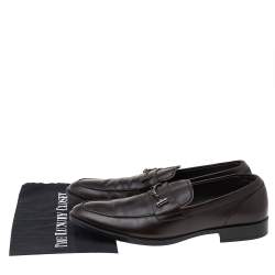 Pre Owned Tod's Dark Brown Leather T Logo Slip On Loafers Size 43