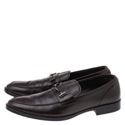 Pre Owned Tod's Dark Brown Leather T Logo Slip On Loafers Size 43