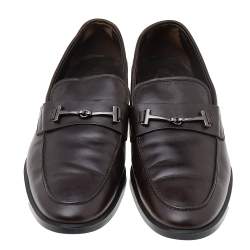 Pre Owned Tod's Dark Brown Leather T Logo Slip On Loafers Size 43