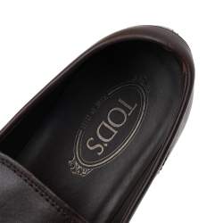 Pre Owned Tod's Dark Brown Leather T Logo Slip On Loafers Size 43