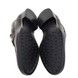 Pre Owned Tod's Dark Brown Leather T Logo Slip On Loafers Size 43