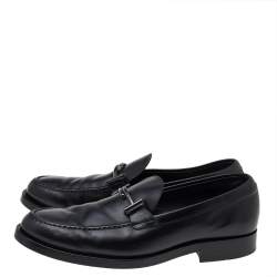 Pre Owned حذاء لوفرز تودز جلد أسود مزين شعار الماركة حرف تي سليب أون مقاس 43